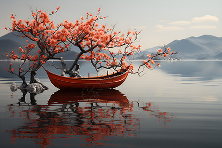 赛里木湖湖湖面上的小船插画