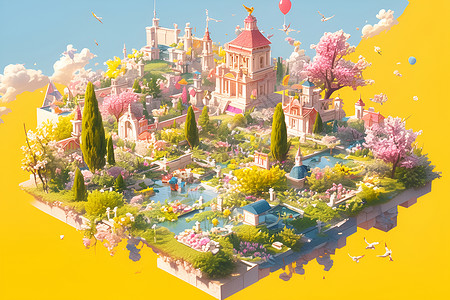草地上的粉色城堡背景图片