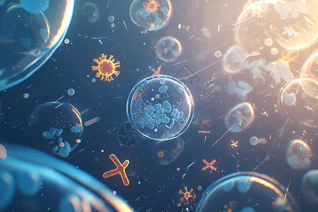 细胞的微观世界中悬浮的细菌插画