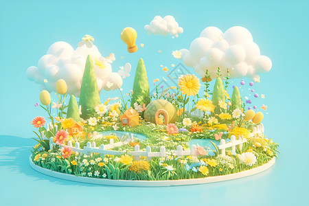 彩色风景春日花园的彩色世界插画