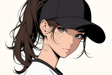 白衣女孩戴着棒球帽高清图片