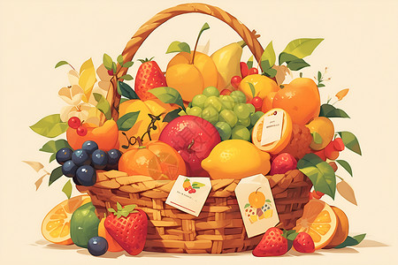 水果篮子装满各种水果背景图片