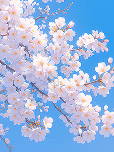 樱花绽放在清澈蓝天下高清图片