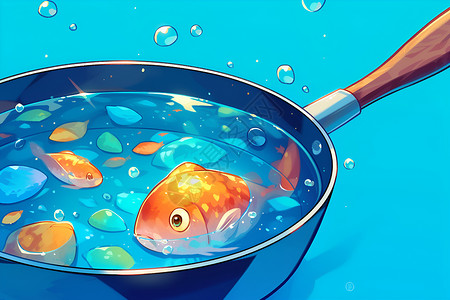 鱼肉罐头锅子里的鱼汤插画