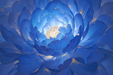 蓝色牡丹美丽盛开的蓝色花朵插画