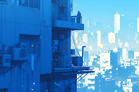 蓝色城市幻境背景图片