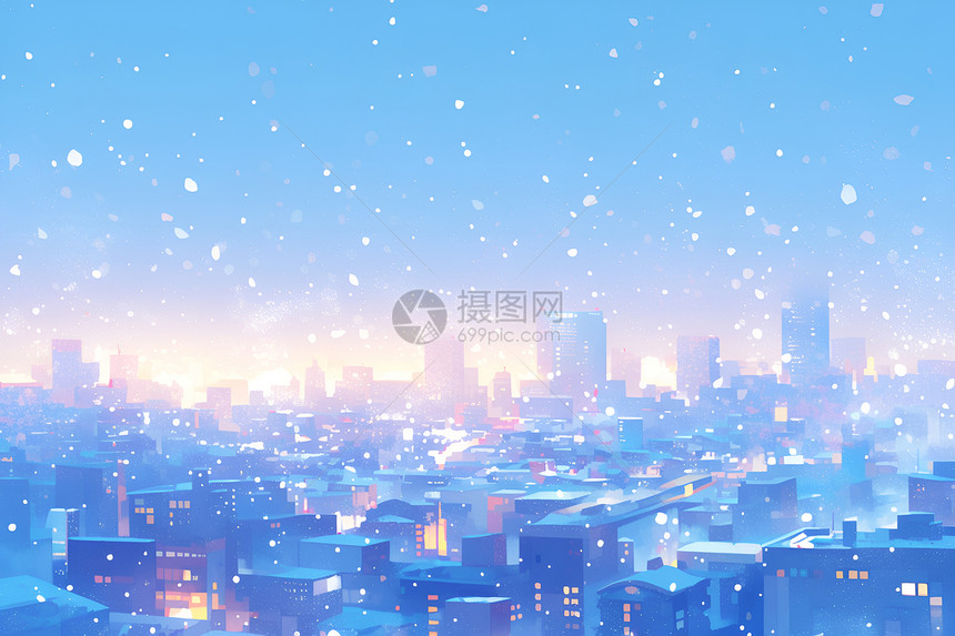 城市下雪的夜晚图片