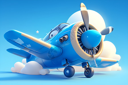 蓝天白云下的可爱小飞机背景图片