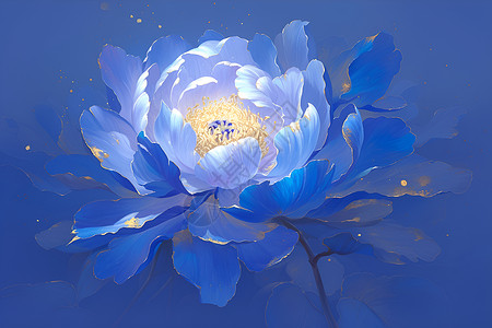 蓝色花卉蓝色牡丹盛开插画