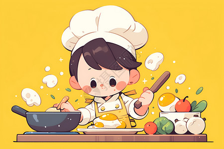 美食烹饪正在烹饪美味食物的厨师插画