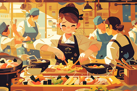 厨师餐厅餐厅内的厨师插画