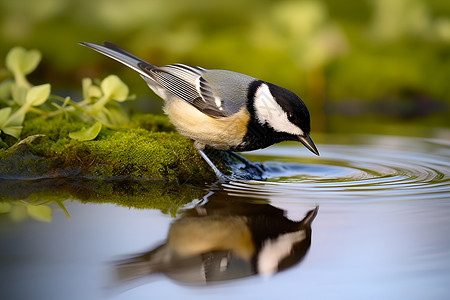 喝水动物河边喝水的小鸟背景