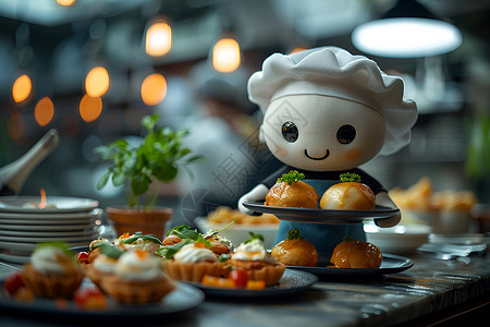 菜品金针菇餐桌上的吉祥物设计图片