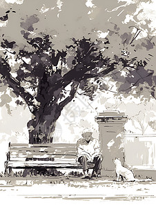 公园长凳公园长椅的老人插画
