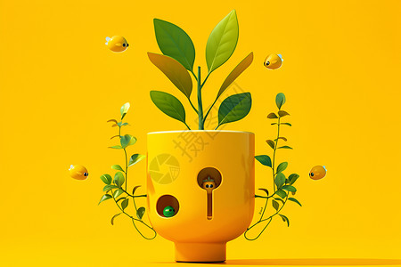 卡通花盆中的植物背景图片