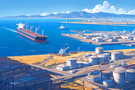 船舶港口港口的贸易船只插画