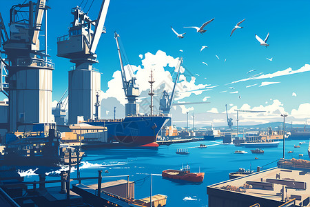 自然船舶港口的船只插画插画