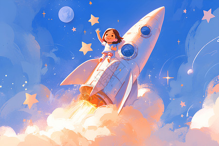 乘坐火箭的女孩背景图片
