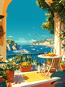 阳台的海景背景图片