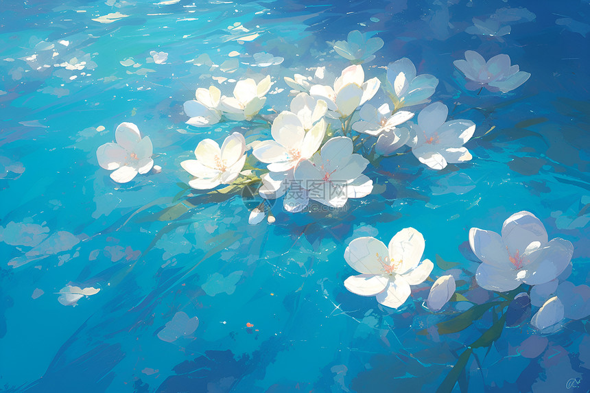 水里漂浮的白花图片