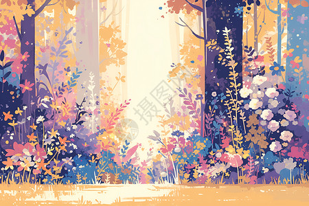 森林中的野花背景图片