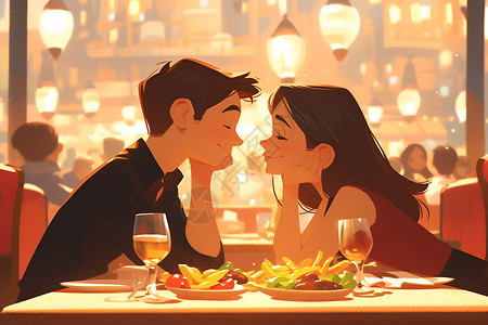 餐厅约会餐厅里的情侣插画