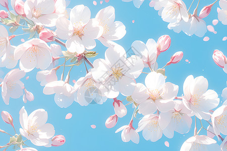 蓝天下纷飞的樱花高清图片
