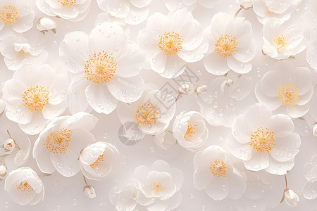 白色牡丹白色花朵上的水滴插画