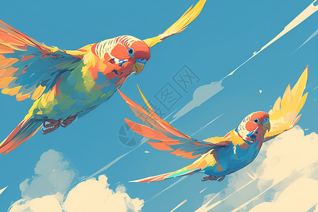 彩虹鹦鹉飞翔的彩虹鸟插画