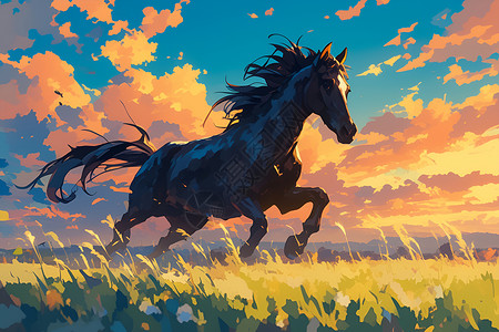 草原上的马草原上奔驰的马插画