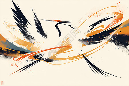 抽象翅膀飞舞的白鹤插画
