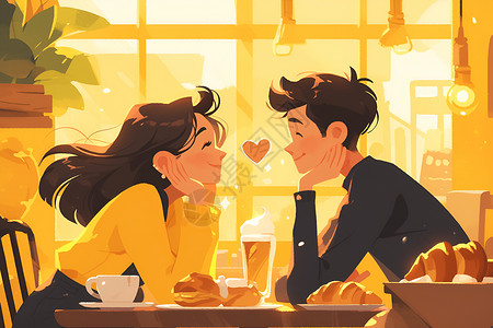 桌子面包一场浪漫的约会插画