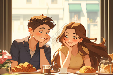 桌子面包浪漫的约会插画