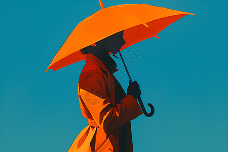 一个人拿着橙色伞高清图片