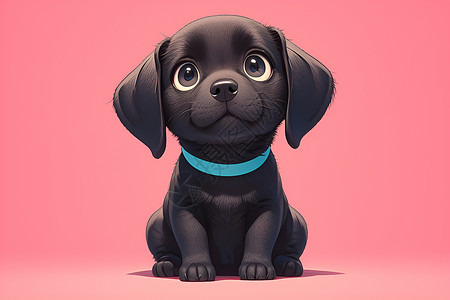 黑色背景狗乖巧的黑色狗狗插画