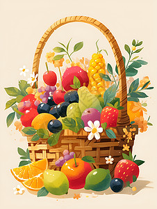 百果子篮子里的果实插画