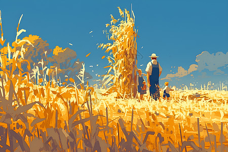秋收的麦田背景图片