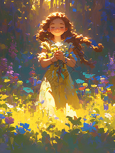 阳光花园中的女孩背景图片