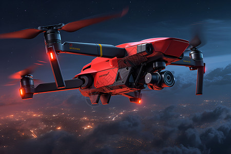 夜空中飞翔的无人机设计图片
