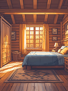 温馨木屋卧室插画