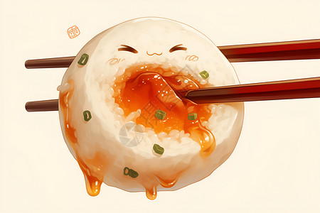 筷子夹泡菜筷子夹着拟人寿司插画