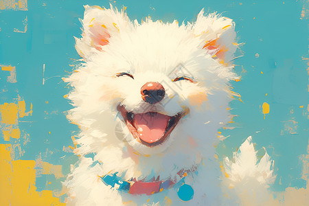 毛绒动物开心的白色小狗插画