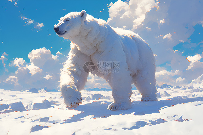蓝天下的北极熊图片
