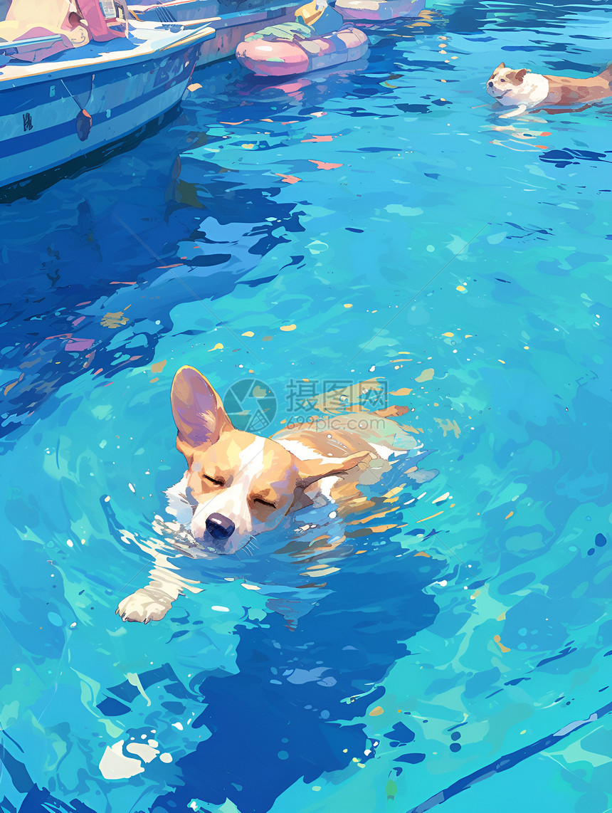 游泳的柯基犬图片
