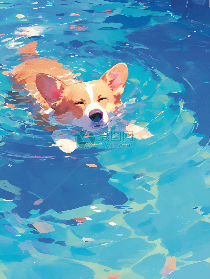 仲夏游泳的狗狗图片