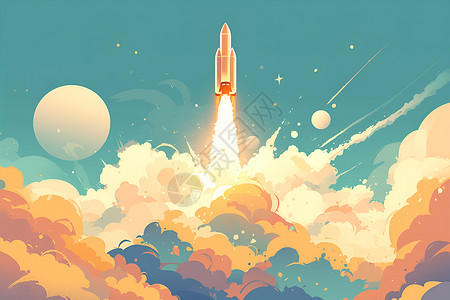 火箭升空素材太空中的奇妙旅程插画