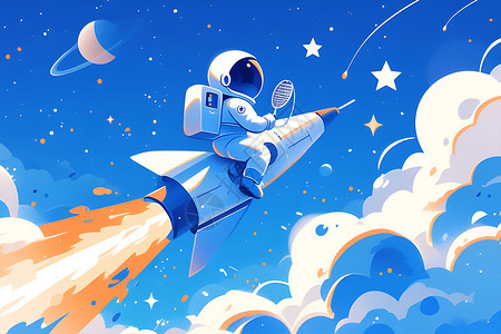 宇航服火箭上的宇航员插画