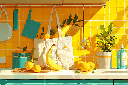 厨房的香蕉背景图片