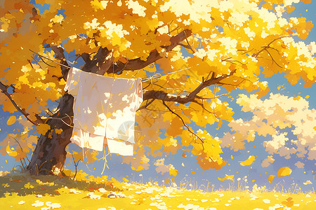 秋天树上的黄叶背景图片