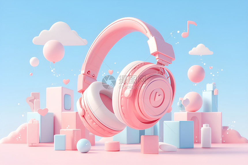 梦幻粉色耳机图片